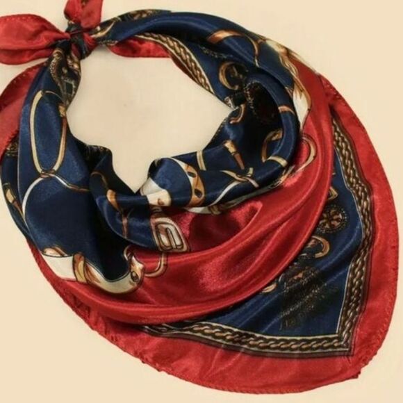 Vintage Style Chain Print Square Scarf Elegant Satin Neckerchief - Picture 5 of 5